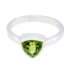 Saanvi green stone solitaire ring with triangular green gemstone set in silver band