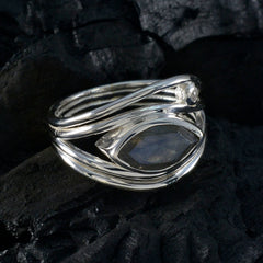 Valentina grey toi et moi ring featuring marquise grey labradorite and small round white gem in polished silver bands