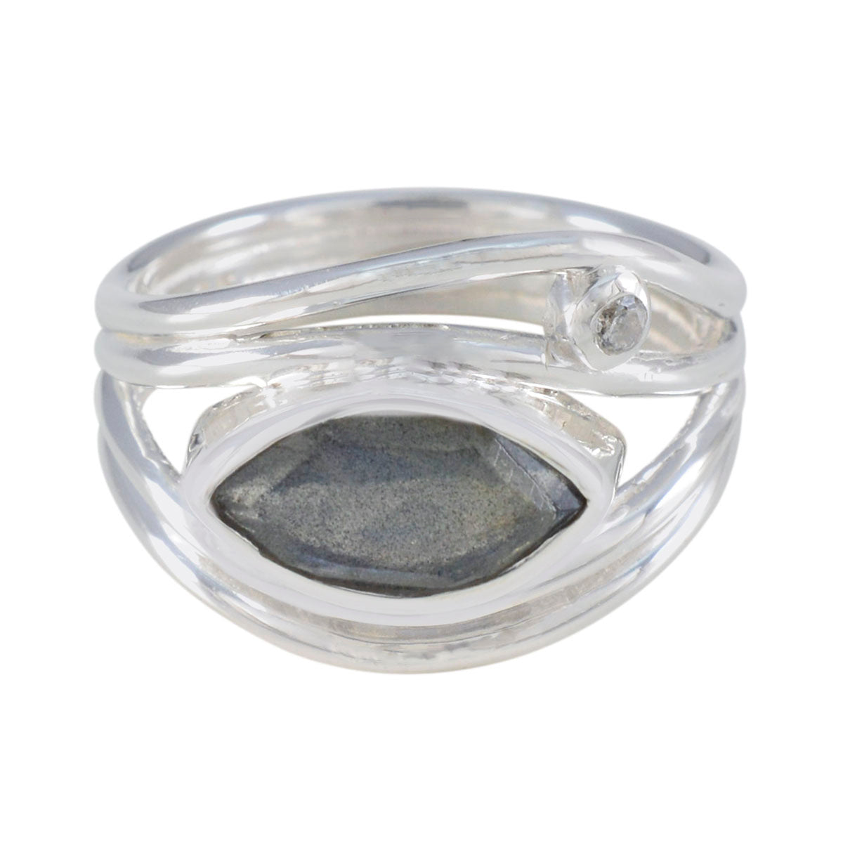 Valentina sterling silver ring with marquise grey stone and small round accent grey toi et moi ring