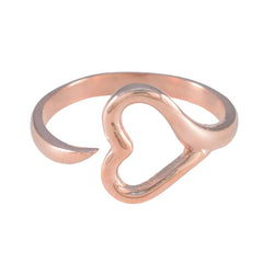 Rose gold heart shaped open ring with adjustable open band and smooth polished finish