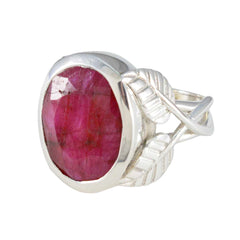 Mathilde Leafy Red Solitaire Ring with Gemstone Indian Ruby Red
