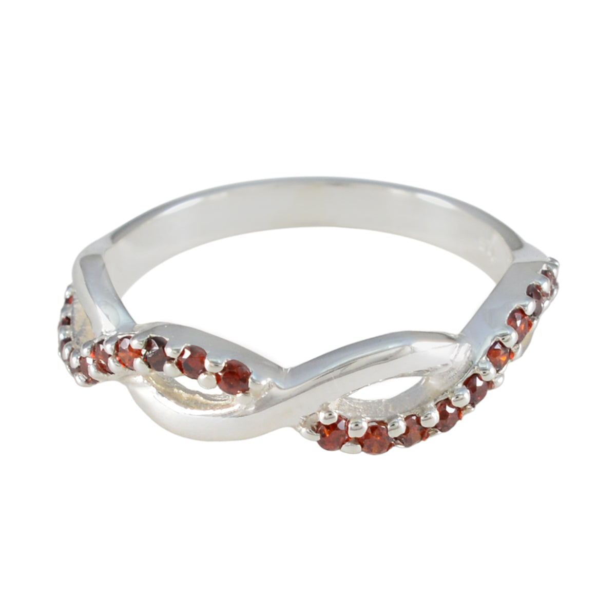 Sophia silver infinity twist ring with pave red stones luxurious red gemstone ring for elegant everyday wear