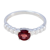 Wen Luxurious Red Solitaire Ring with Silver Band Garnet Red