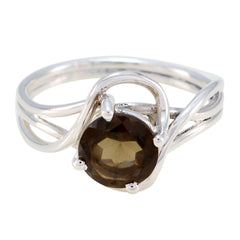 Haruka Modern Brown Solitaire Ring in Sterling Silver smoky quartz Brown