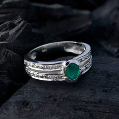 Micaela Modern Green Gemstone Ring with Silver Band