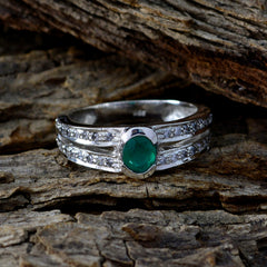 Micaela Modern Green Gemstone Ring with Silver Band