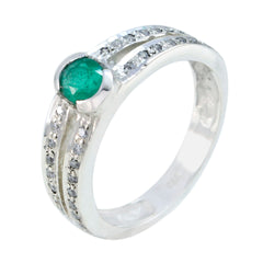 Micaela Modern Green Gemstone Ring with Silver Band