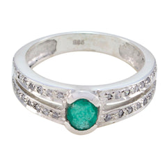 Micaela Modern Green Gemstone Ring with Silver Band Indian Emerald Green