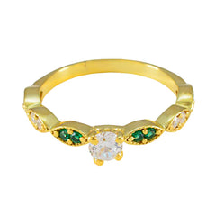 Natcha Modern Green Halo Ring Gold-Plated Gemstone Emerald CZ Green