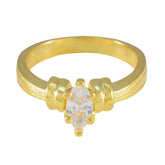 Rina gold band modern white solitaire ring with marquise clear gemstone centerpiece