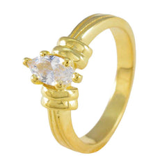 Rina modern white solitaire ring with gold band and marquise-cut clear gemstone