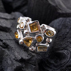 Gabriela silver cluster ring with multiple faceted yellow gemstones in square pear and round cuts modern yellow gemstone ring