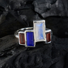 Bella silver ring with rectangular moonstone blue lapis and red coral accents multicolor cocktail ring for women