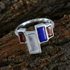Bella multicolor cocktail ring for women silver geometric ring with blue and red rectangular stones