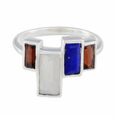 Bella sterling silver ring with rectangular white blue and red stones multicolor cocktail ring for women