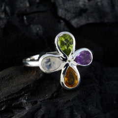 Nora sterling silver multicolor floral gemstone ring with pear shaped peridot amethyst citrine moonstone