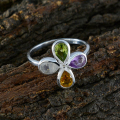 Nora multicolor floral gemstone ring in sterling silver with peridot amethyst citrine and moonstone