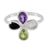 Kristine sterling silver ring with pear shaped stones forming a flower multicolor floral gemstone ring