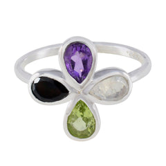 Kristine sterling silver ring with pear shaped stones forming a flower multicolor floral gemstone ring
