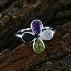 Kristine multicolor floral gemstone ring with amethyst onyx moonstone and peridot in silver band