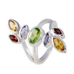 Aria multicolor gemstone cocktail ring in sterling silver with central peridot and marquise gems