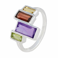 Ava multicolor gemstone cocktail ring in sterling silver with rectangular amethyst peridot garnet and citrine
