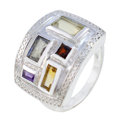 Ines multicolor gemstone cocktail ring with rectangular stones set in silver band