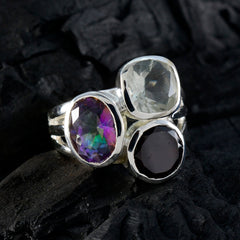 Bella multicolor gemstone cocktail ring with three large faceted stones set in silver