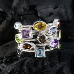 Joaquina multicolor gemstone cocktail ring featuring various colorful gemstones set in silver