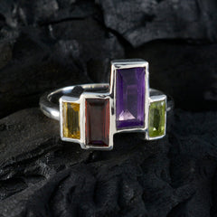 Ava multicolor gemstone cocktail ring sterling silver bezel set with rectangular amethyst garnet peridot citrine