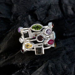 Giulia multicolor gemstone cocktail ring with various colorful gemstones set in silver band