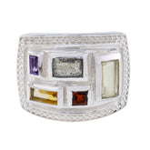 Ines multicolor gemstone cocktail ring with rectangular and square stones set in silver