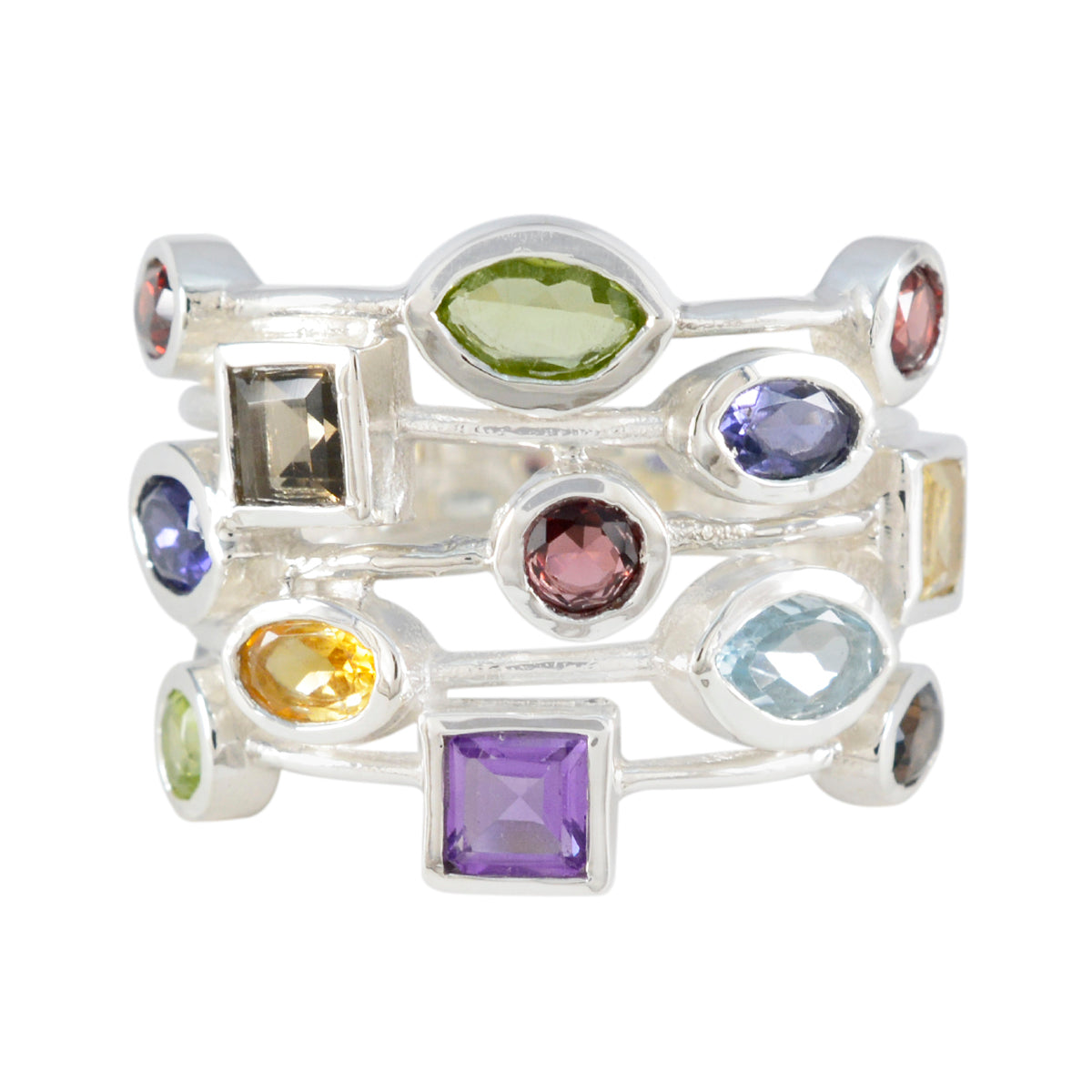 Aisha Multicolor Gemstone Cocktail Ring in Silver Multi Stone Multicolor