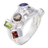 Skylar multicolor gemstone cocktail ring with various colorful stones set in silver band