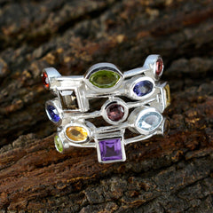 Aisha Multicolor Gemstone Cocktail Ring in Silver
