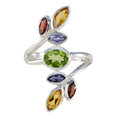 Aria silver open wrap ring with green center and marquise purple yellow red stones multicolor gemstone cocktail ring