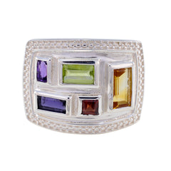 Dewi multicolor gemstone cocktail ring with rectangular stones in silver setting