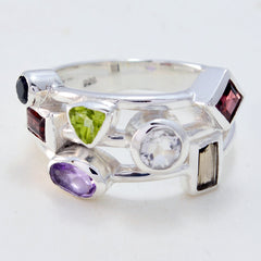 Meera multicolor gemstone cocktail ring with various shaped colorful gemstones set in silver band