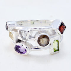 Skylar multicolor gemstone cocktail ring with various shaped colorful gemstones set in silver band