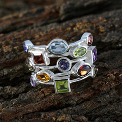 Ivana multicolor gemstone cocktail ring with various shaped stones set in silver band