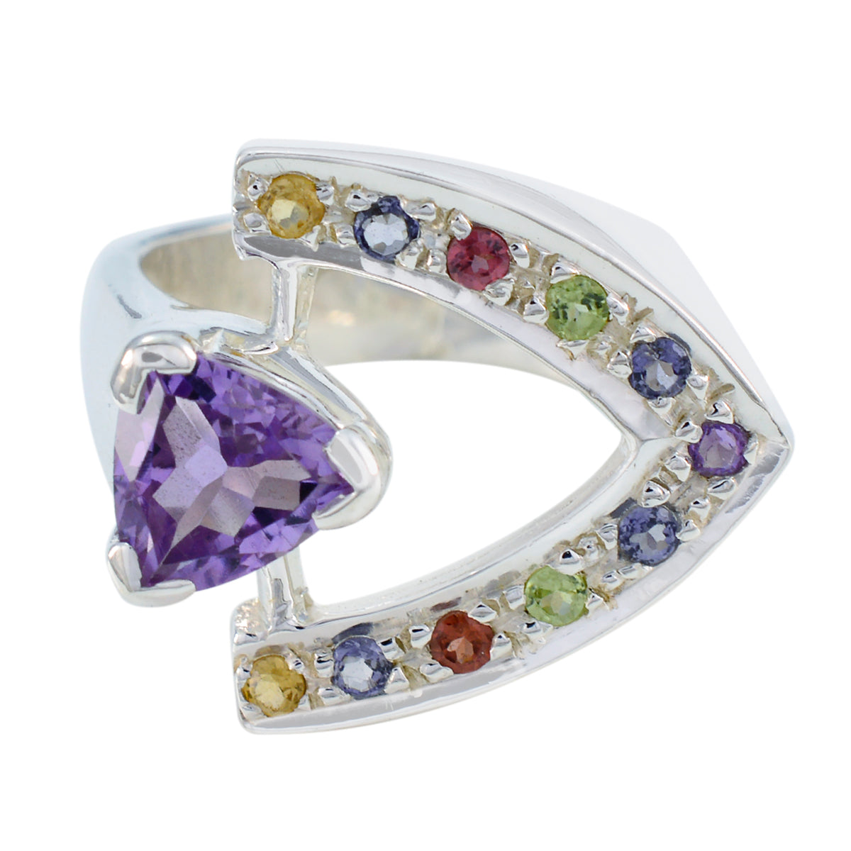 Alice Multicolor Gemstone Halo Ring with Purple Gem Multi Stone Multicolor