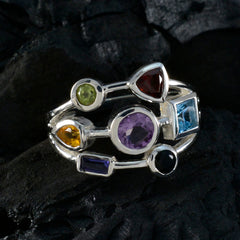 Siti multicolor gemstone hepta ring with seven colorful gemstones set in silver band