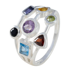 Siti multicolor gemstone hepta ring with seven colorful stones set in silver band