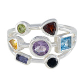 Siti multicolor gemstone hepta ring featuring seven colorful stones in silver setting