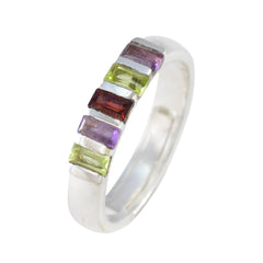 Jia silver band multicolor gemstone ring with rectangular purple green and red stones