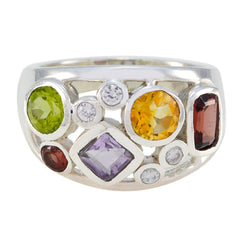 Putri multicolor gemstone ring with green, yellow, purple, red stones set in silver band
