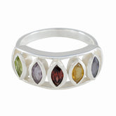 Aurora multicolor gemstone ring with marquise-cut stones set in silver band