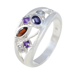 Meera silver ring with purple oval stone orange marquise and clear round stones multicolor gemstone ring for women