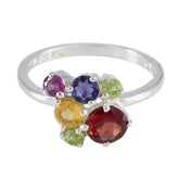Min-seo multicolor gemstone ring for women featuring red, purple, green, and yellow stones set in silver band