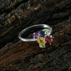 Min-seo multicolor gemstone ring for women with purple, yellow, red, and green stones on silver band